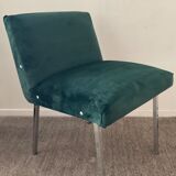 Vintage chair in green velvet and chrome legs
