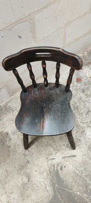 Series of 4 bistro western chairs solid wood black patina