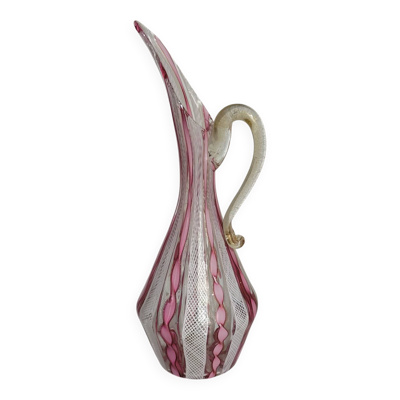 Vase aiguière en verre de Murano – technique Latticino