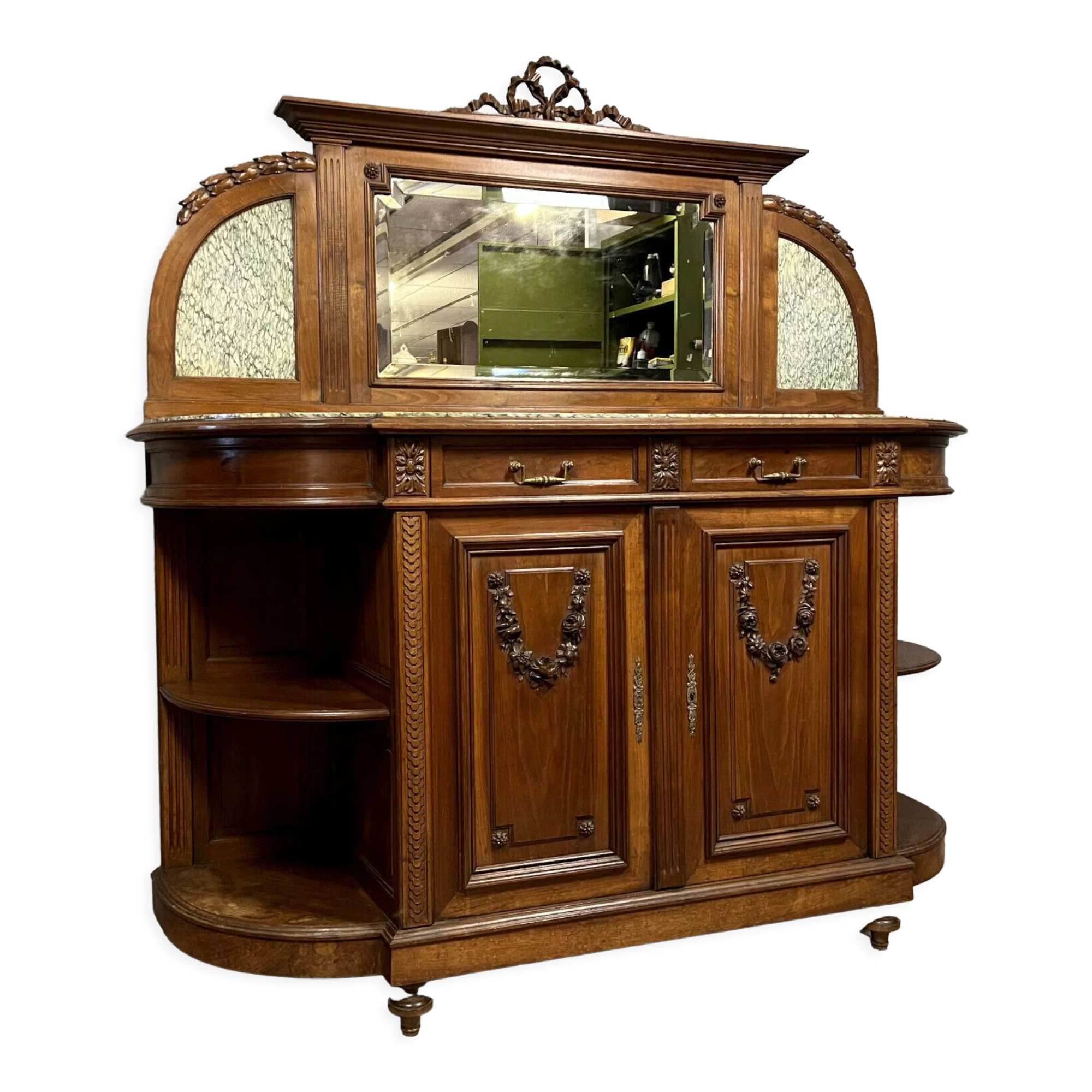 Sideboard in a row Louis XVI half-moon walnut around 1850