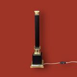Ancienne lampe colonne néoclassique en laiton doré et noir et papier