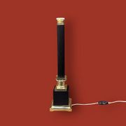 Ancienne lampe colonne néoclassique en laiton doré et noir et papier