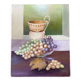 Painting: oil on cardboard - Still life with grapes