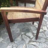 Paire de fauteuils teck et osier tressé