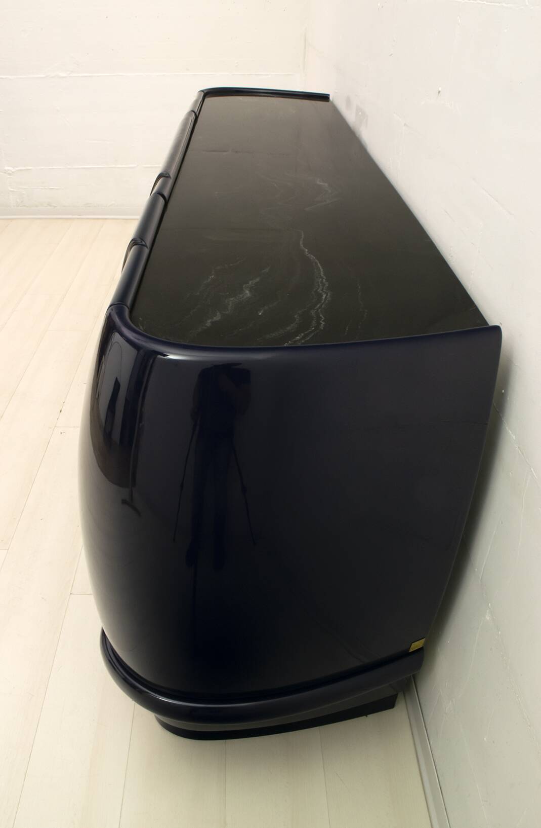 Postmodern Blue Lacquer and Black Marble Sideboard by DBM, Italy, 1980s