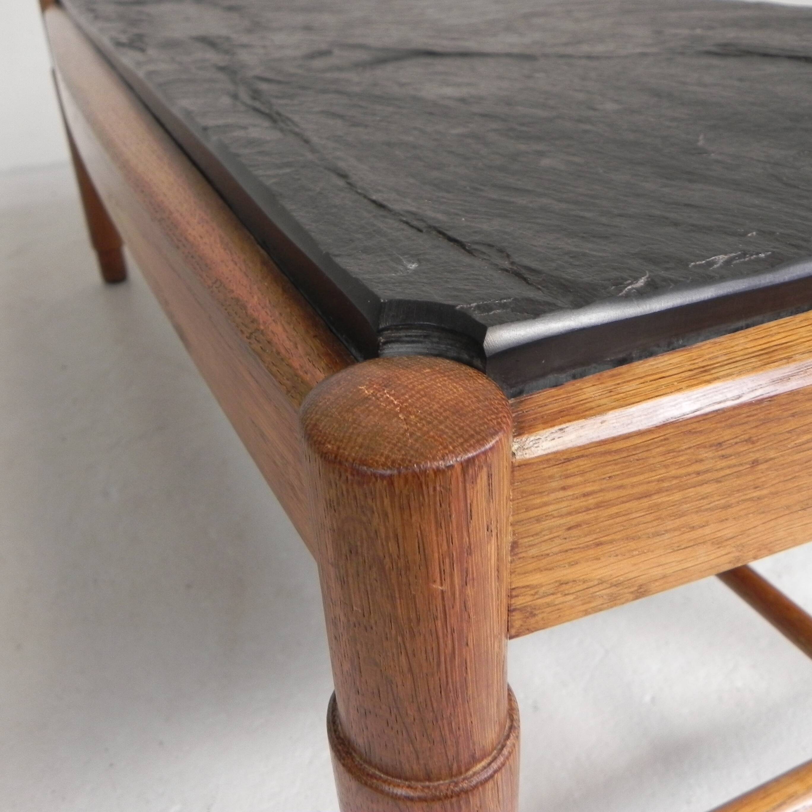 Vintage oak coffee table with a slate top in an oak frame, 1960s.