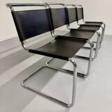 Lot of 4 tubular chairs designed by Mart Stam in vintage black leather from the 1980s.