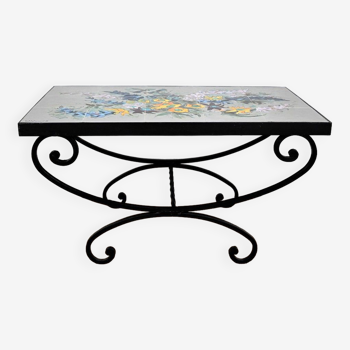 Wrought Iron Coffee Table, signed Bel Delcourt – 1960