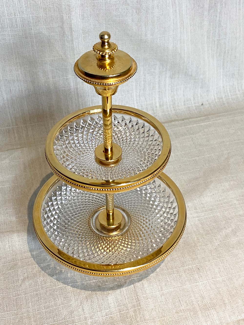 Double dessert display. Glass and gilded metal. Very good condition