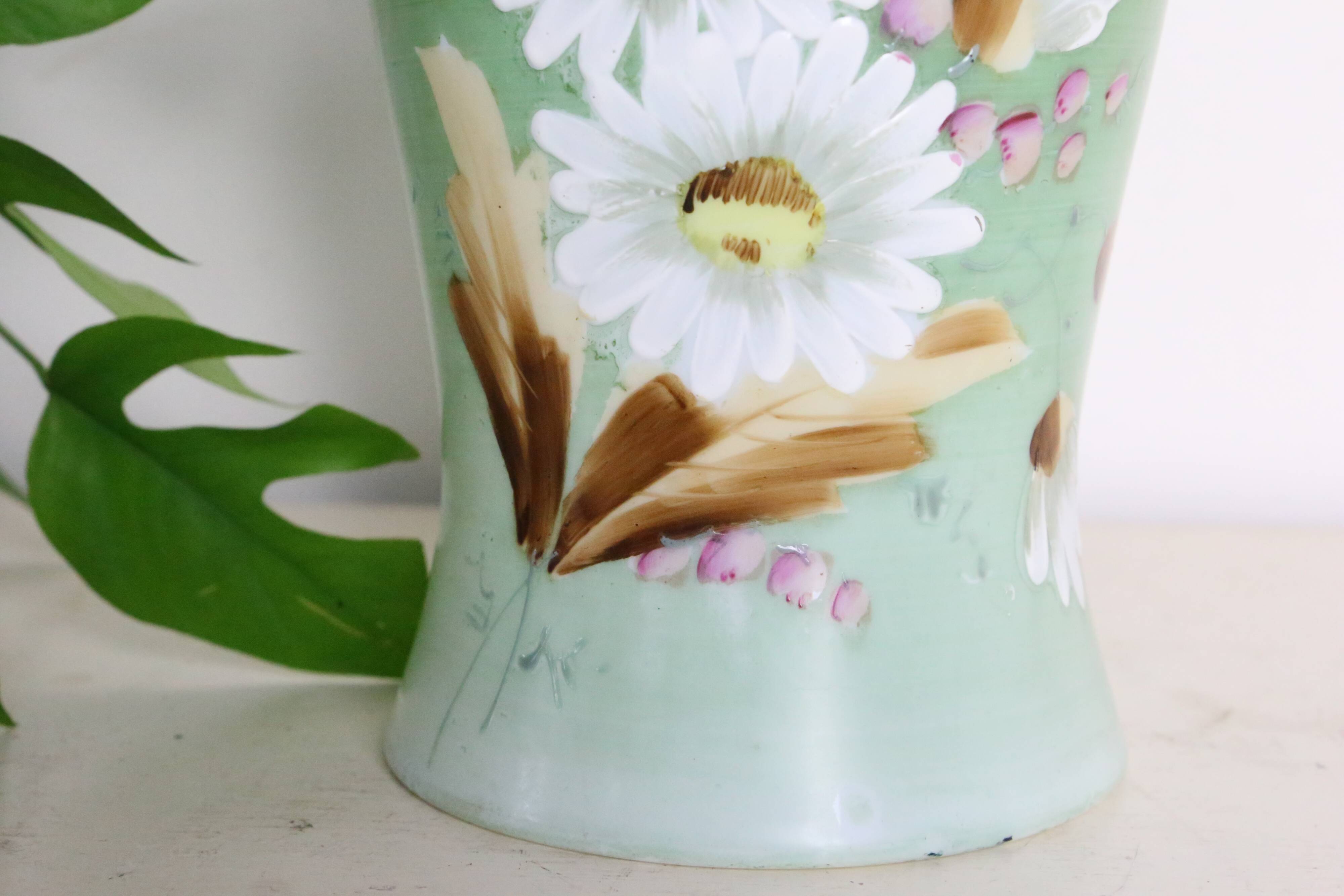 Opaline glass vase, hand painted, 1960