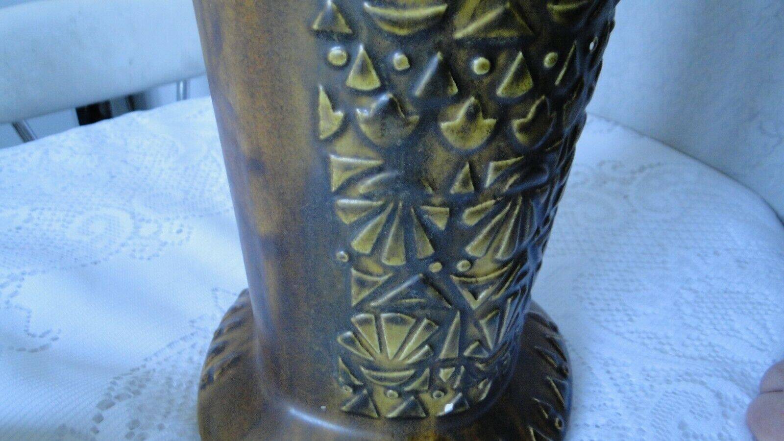 Old large vase st clement france ethnic relief decor n° 9128 60s rare
