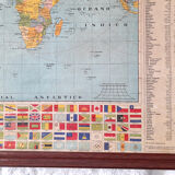 Original Old School Wall Planisphere. Original Vintage in Paper Over Linen World Map.