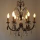 French Art Deco 6-Light Green Finish Bronze Crystal & Glass Chandelier 5343