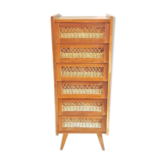 Wood and rattan scandinavian dresser