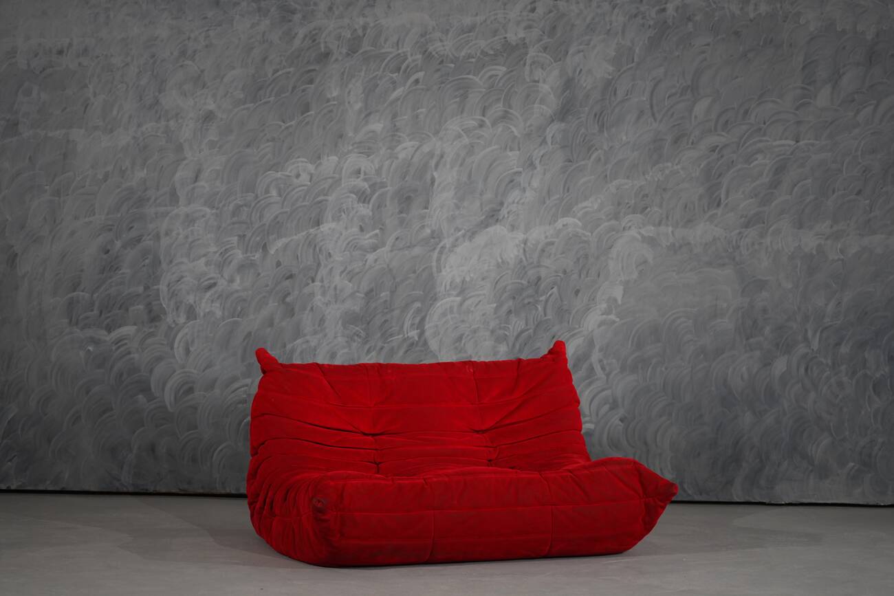 Red Alcantara Togo 2-seater sofa and corner by Michel Ducaroy for Ligne Roset, 2000s