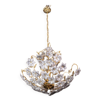 Fantastic Rare Murano Chandelier Full of Black Flowers, 1970s
