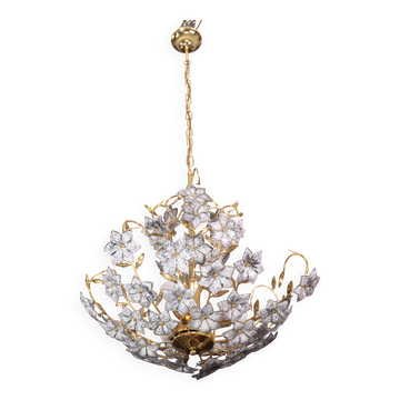 Fantastic Rare Murano Chandelier Full of Black Flowers, 1970s