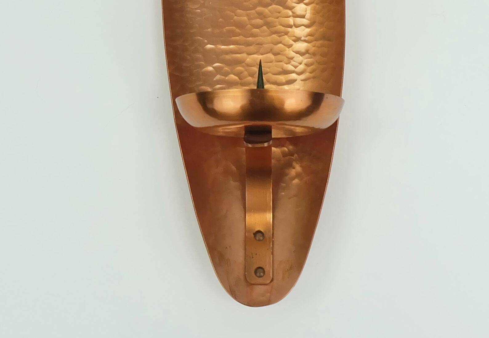Large 1950s 60s mid century wall candle holder hammered copper