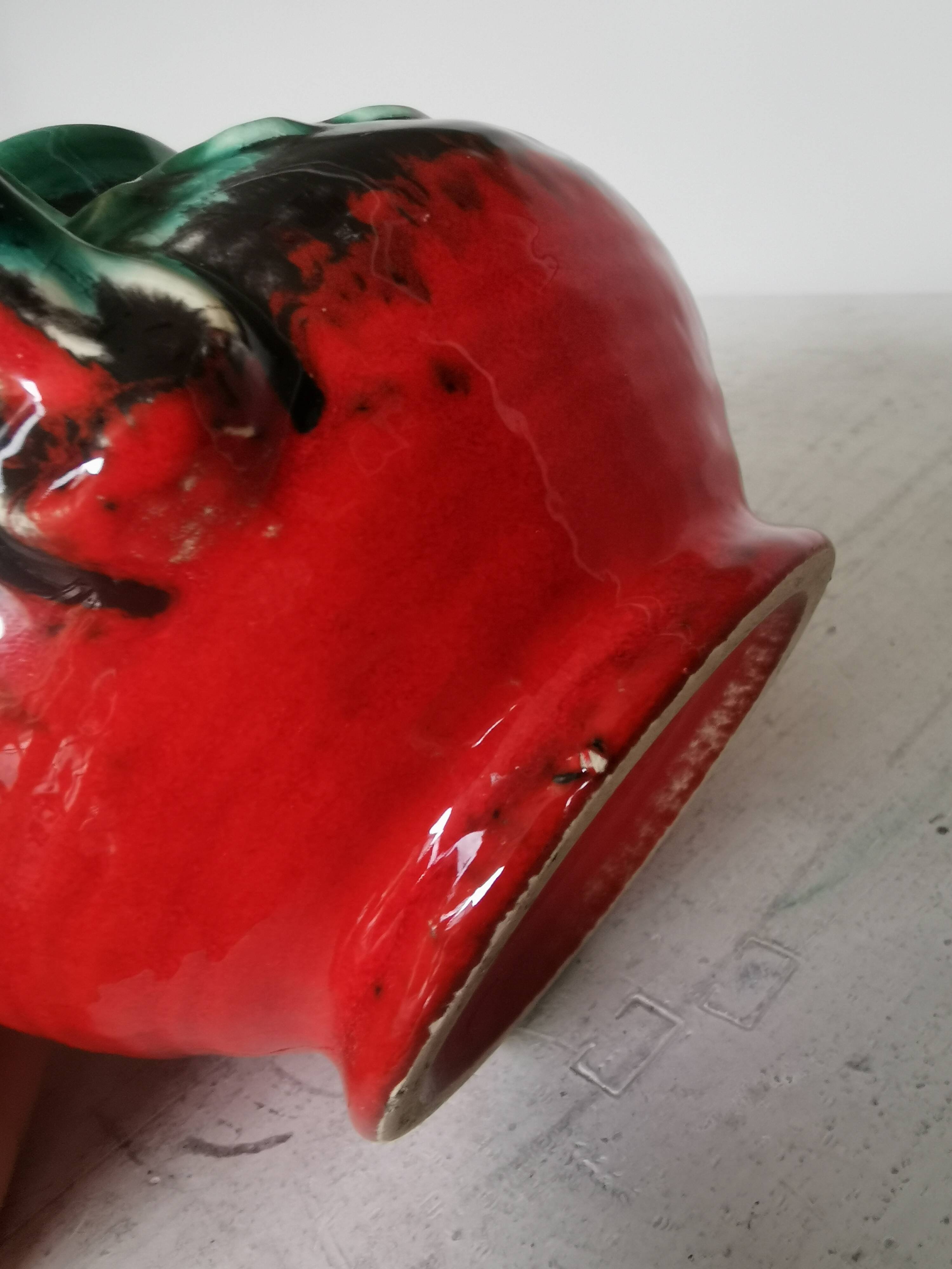 Fat Lava Pitcher Vase: Red Black Green Glaze, West German Pottery