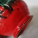 Fat Lava Pitcher Vase: Red Black Green Glaze, West German Pottery