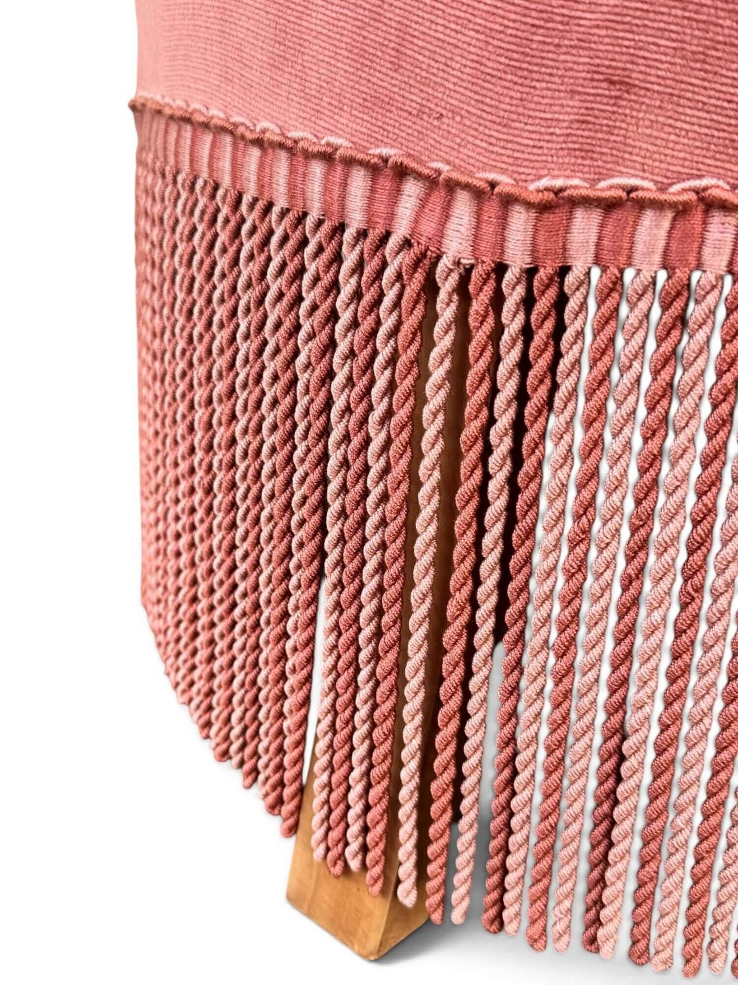 Vintage pink velvet fringed armchair