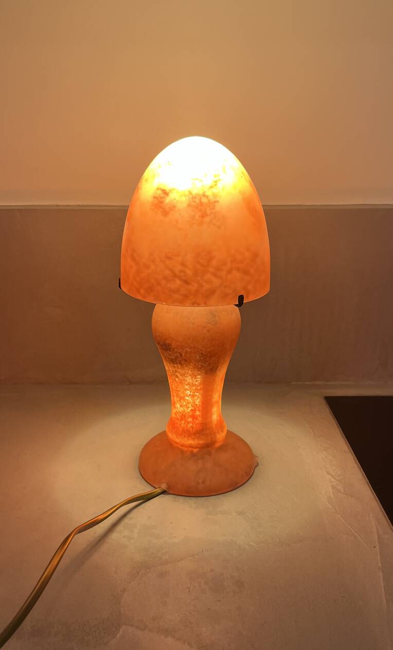 Lampe champignon art déco en verre rouge