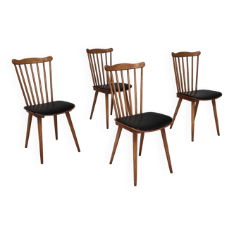 Set of 4 Baumann Menuet chairs in wood and compass feet
