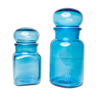 2 blue dash glass jars