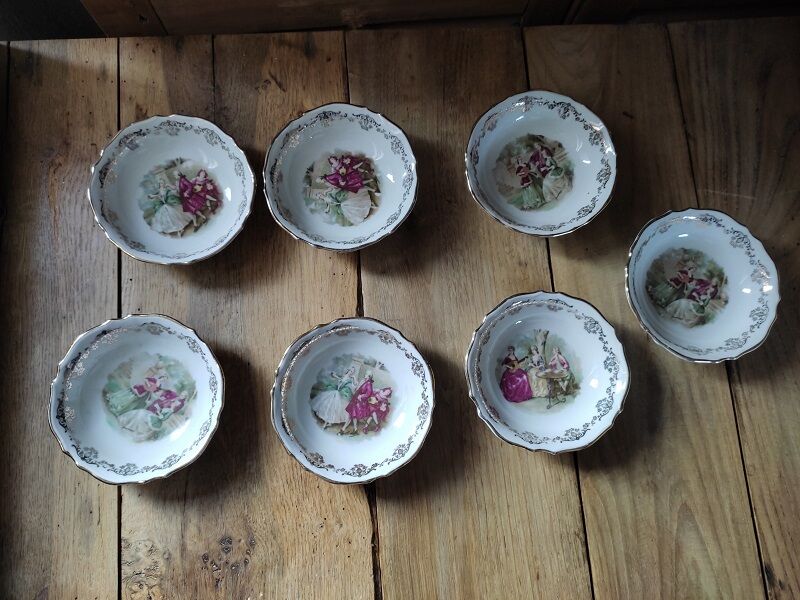 Cups Porcelain Limoge Dessert Bowl Liseré Golden Old Lot of 7
