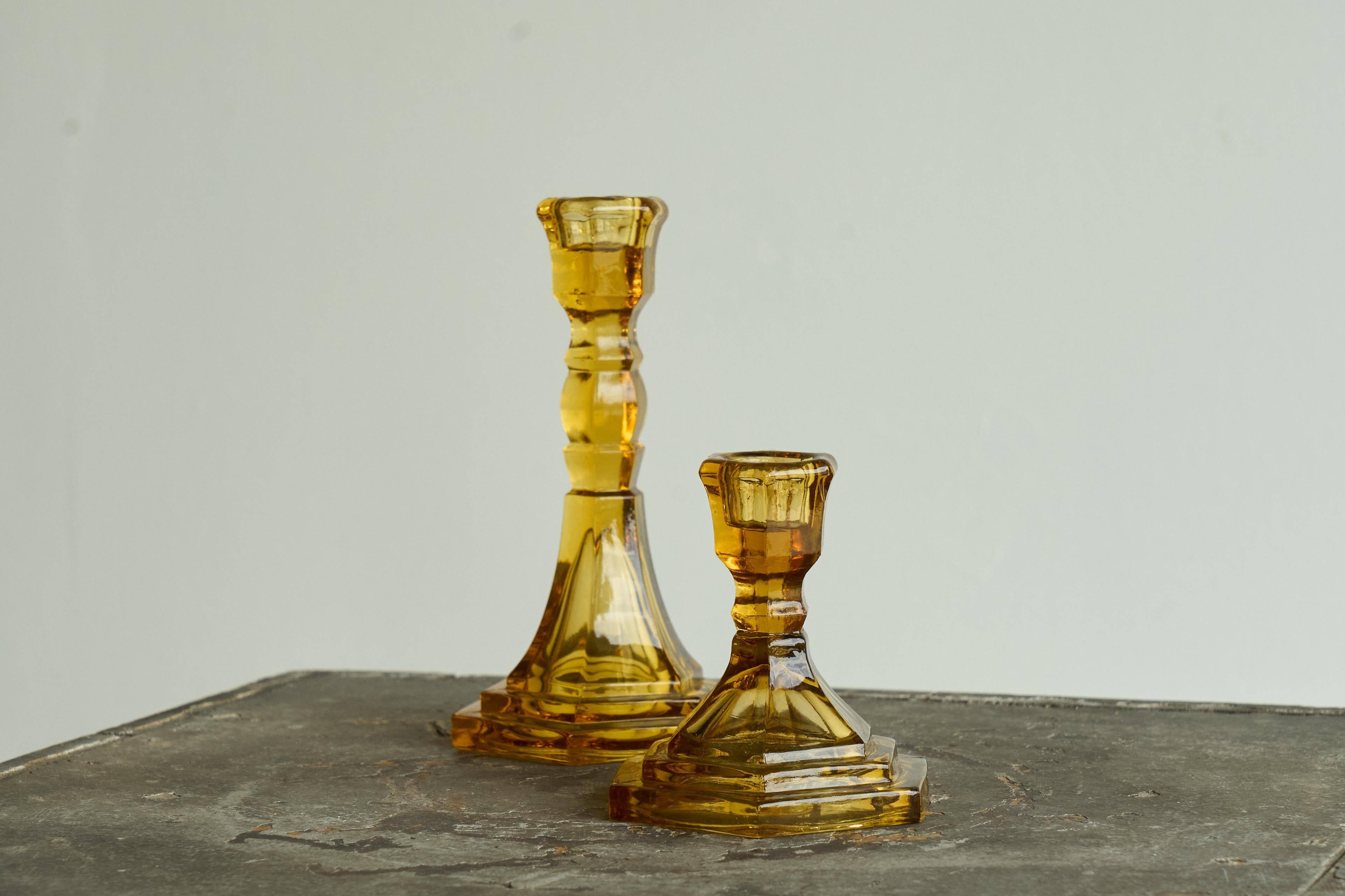 Pair of Art Deco candlesticks in pressed glass from the 1930s.