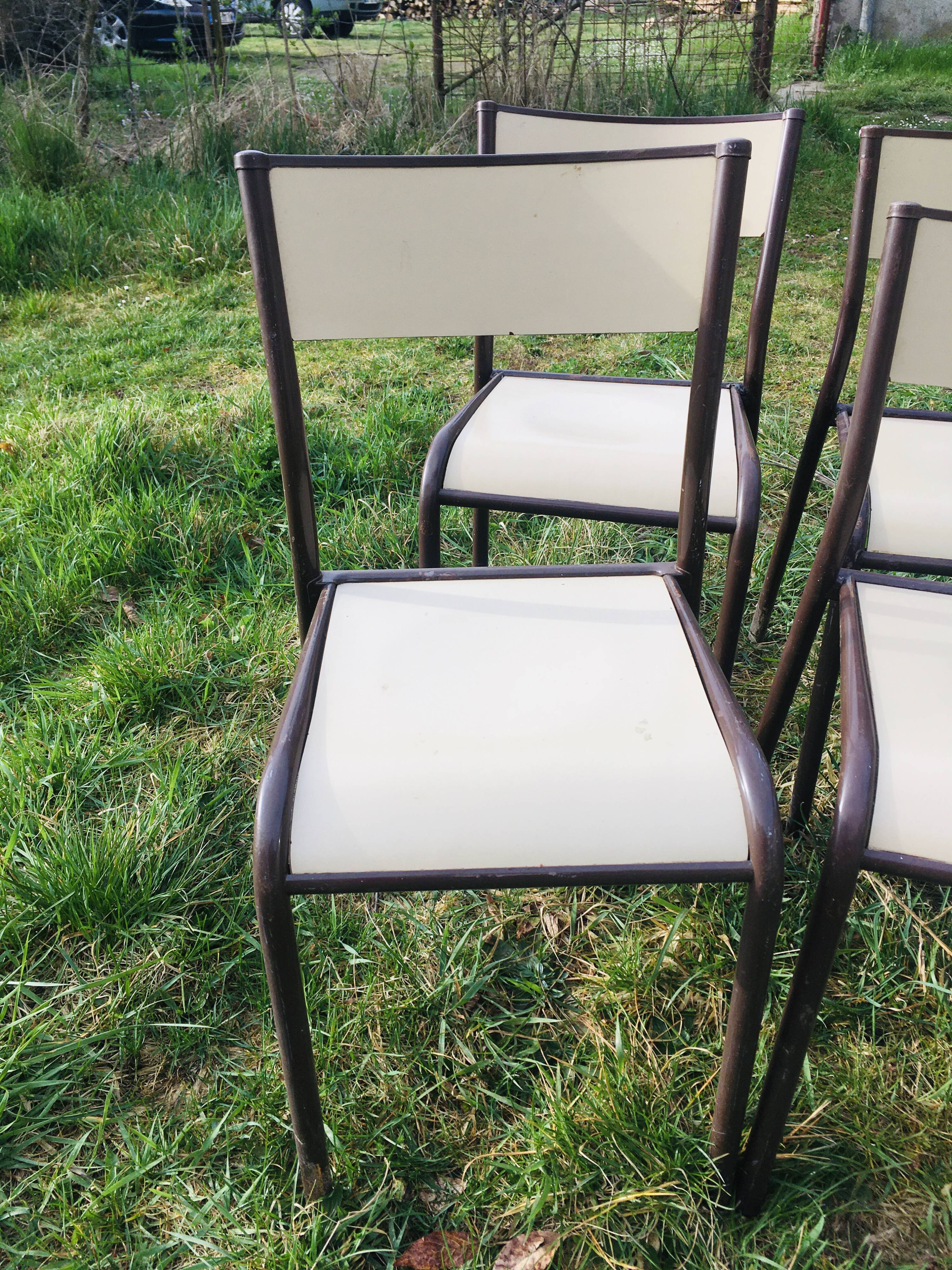 Lot de 10 chaises d'école années 70 blanc