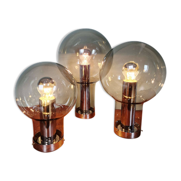 Trio de plafonniers Maxi Globe en verre fumé , RAAK Amsterdam, 1960