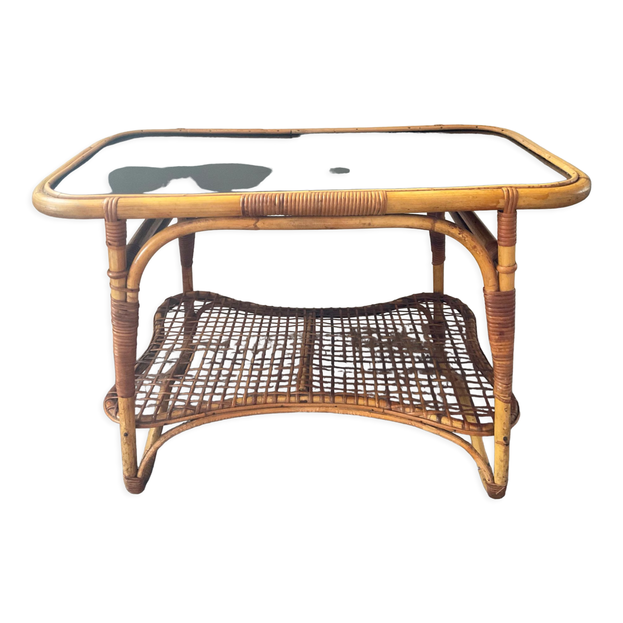 Vintage coffee table from the 50s in rattan