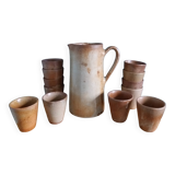 Cider or orangeade service, pitcher and glasses in stoneware from the 70s