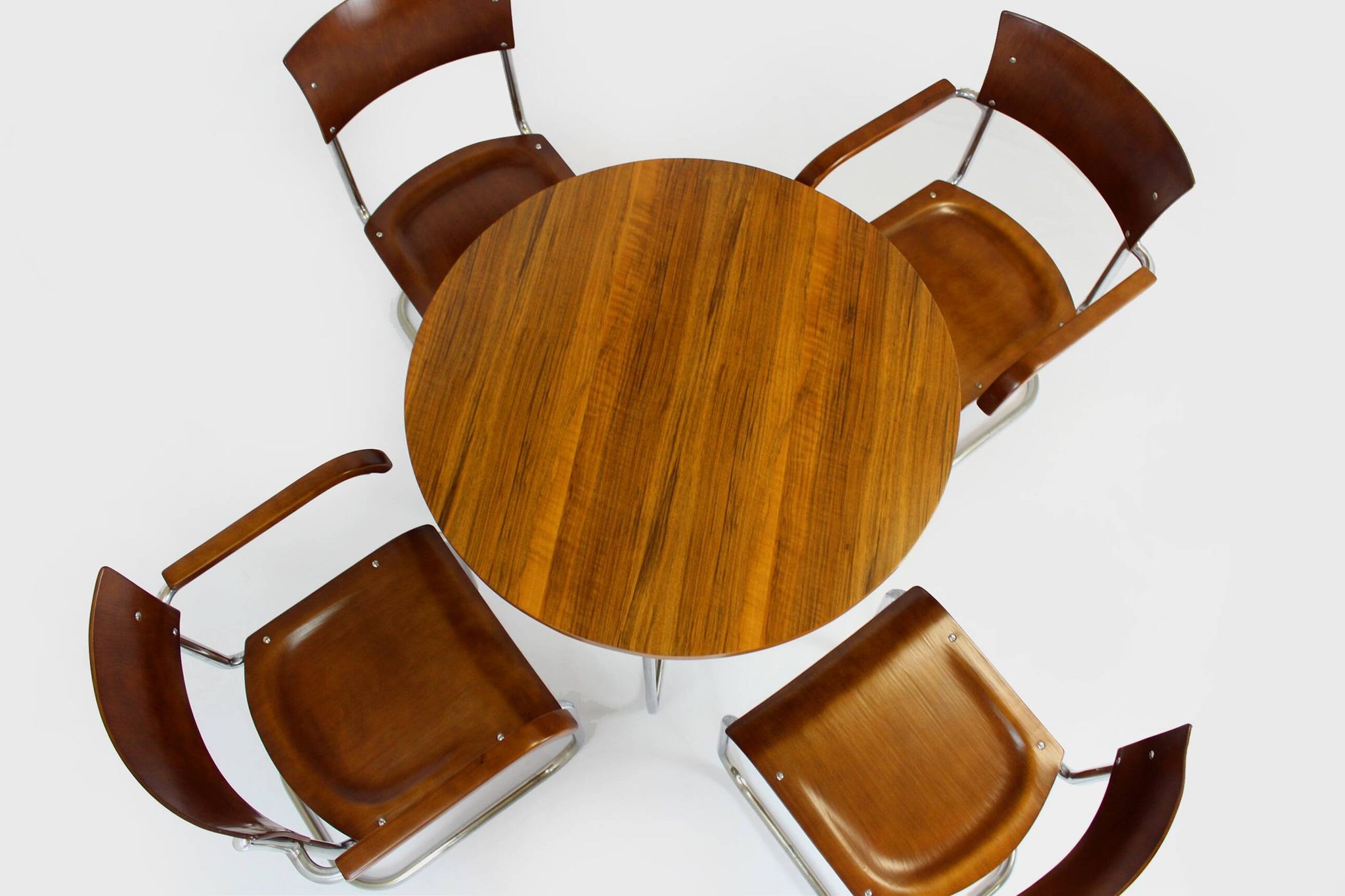 Restored Bauhaus Tubular Steel Round Table And 4 Chairs By M. Stam, 1930s