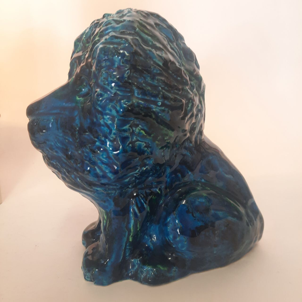 Lion statue, vintage, design Aldo Londi for Bitossi, Rimini blue series.