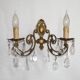 French Vintage Double Bronze & Crystal Wall Light - Stylized Dolphin Detail