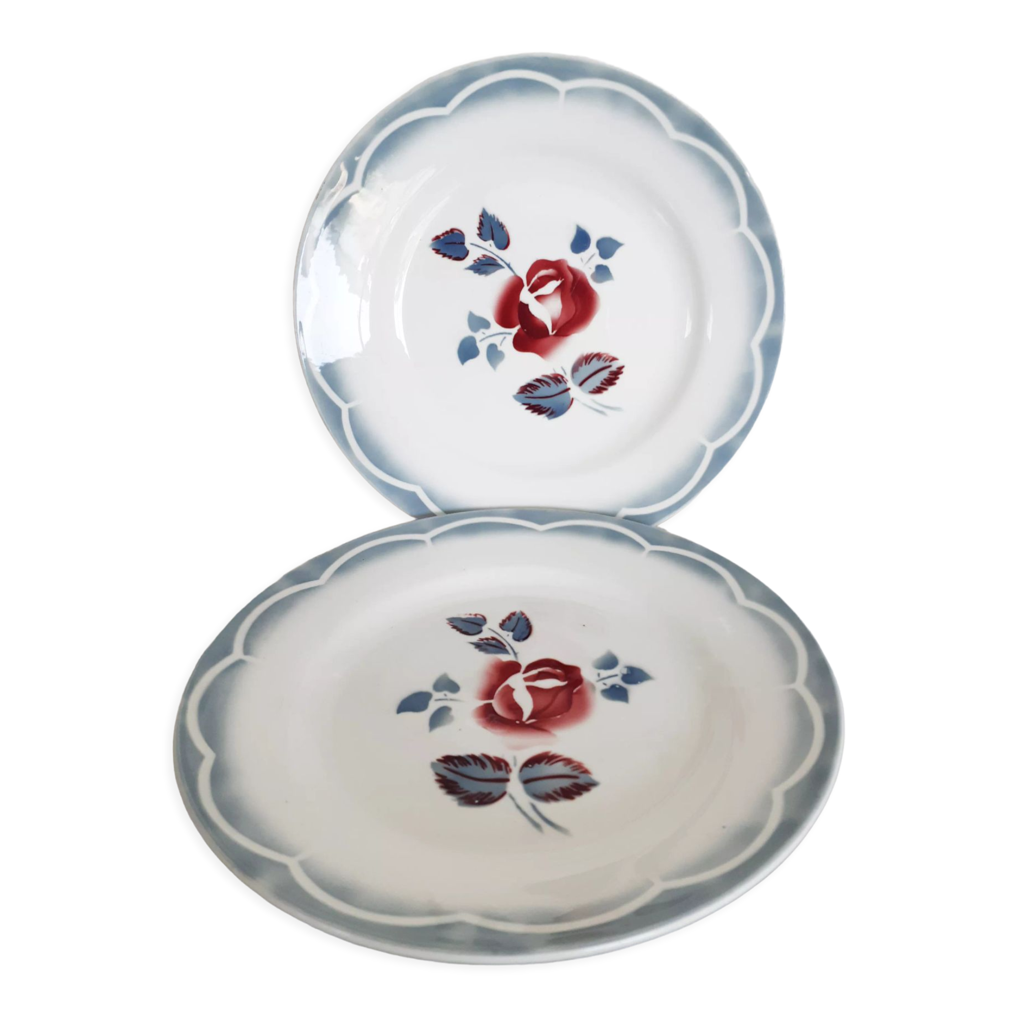 Flat earthenware plates from Sarreguemines , Magali from Digoin