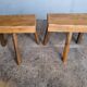 Pair of low stools in old patinated solid wood