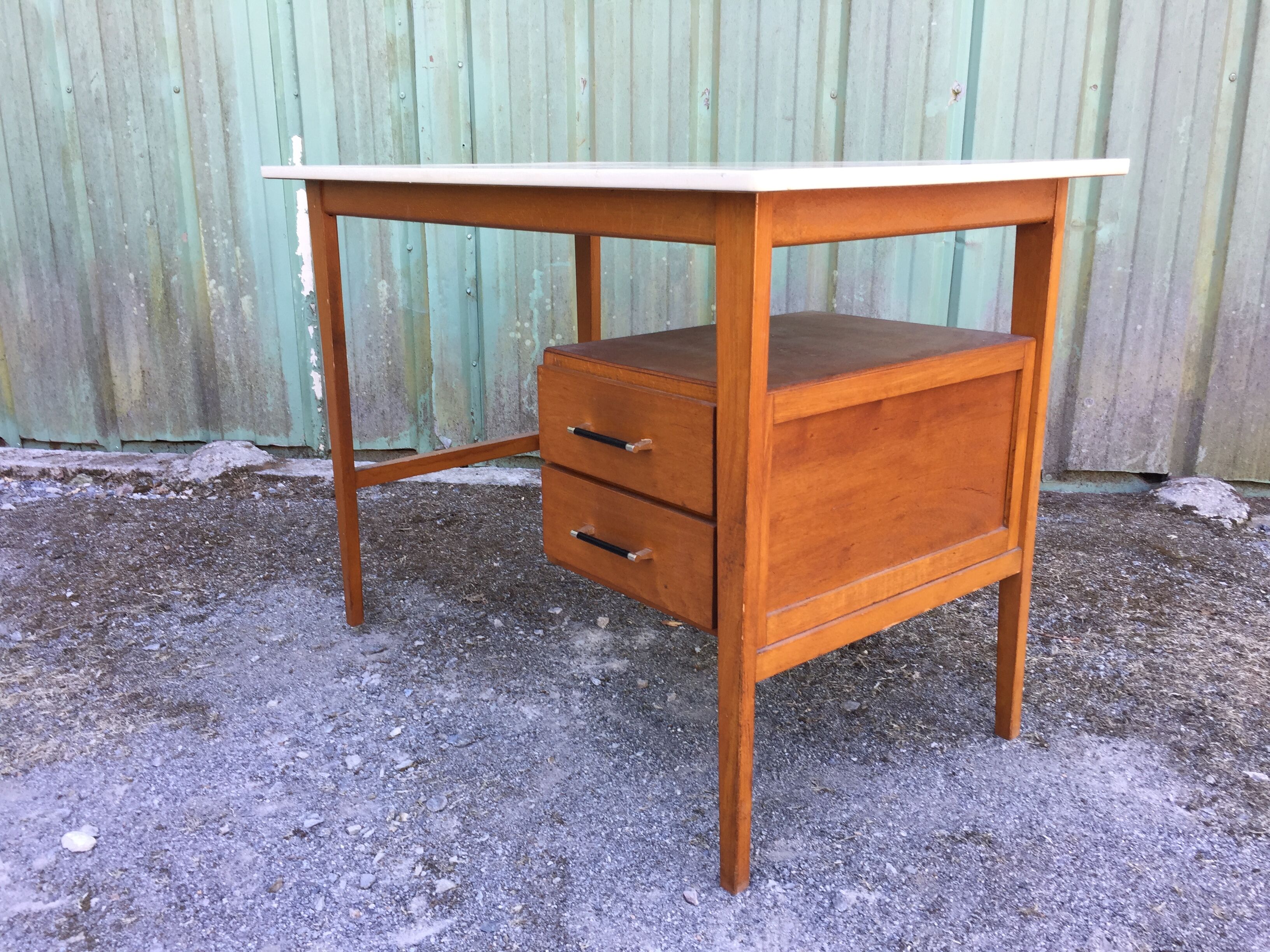 Vintage desk with 2 drawers in beech and cp with the Formica top