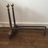 Paire de chenets ancien en fonte et laiton
