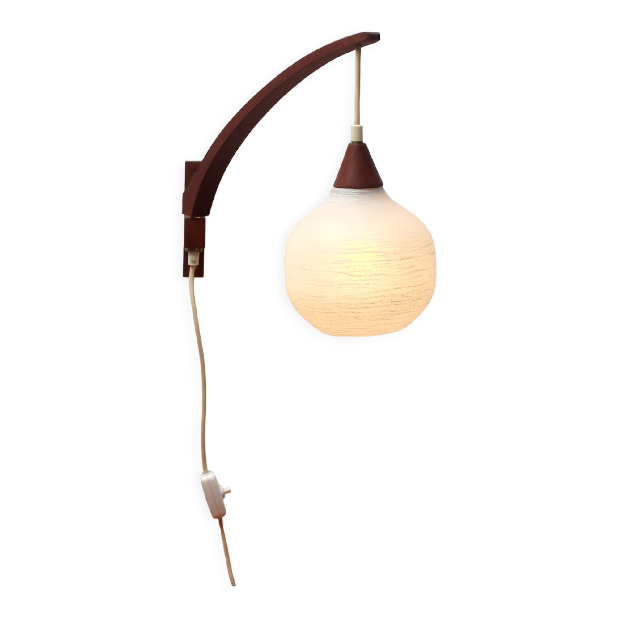 1960s wall lamp in teak and opal glass