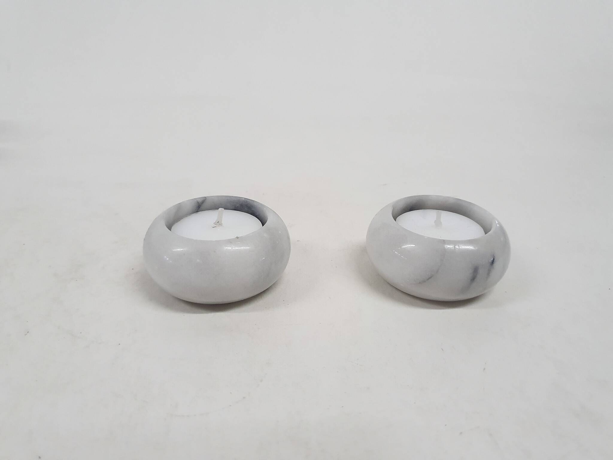 Set of two marble tea light holders, The Netherlands 1970's