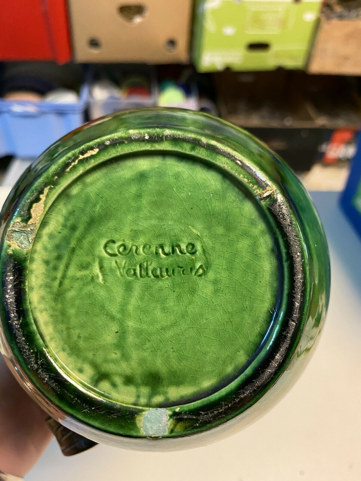 Cerenne Vallauris green pitcher vase