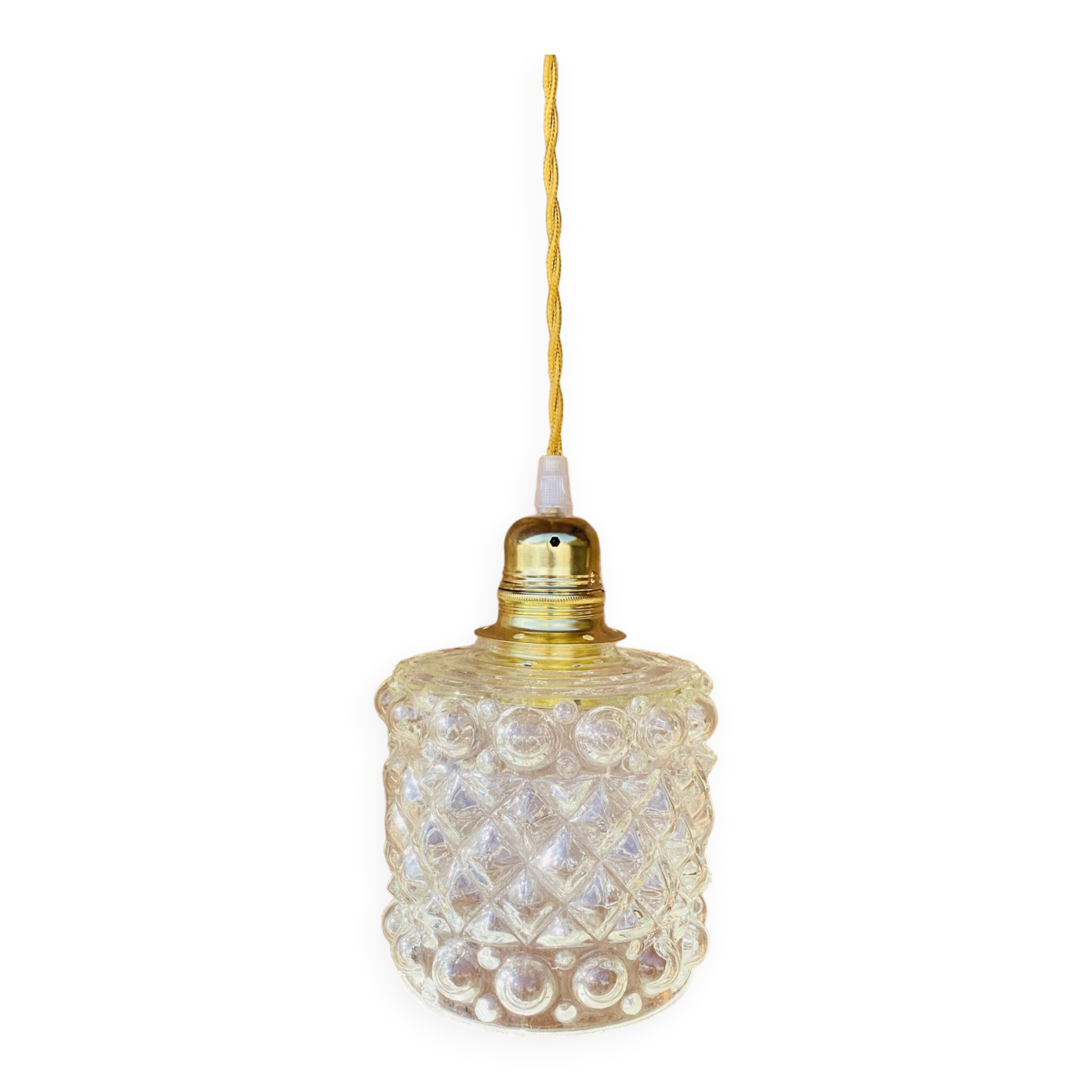 Globe hanging lamp in vintage bubbled molded glass