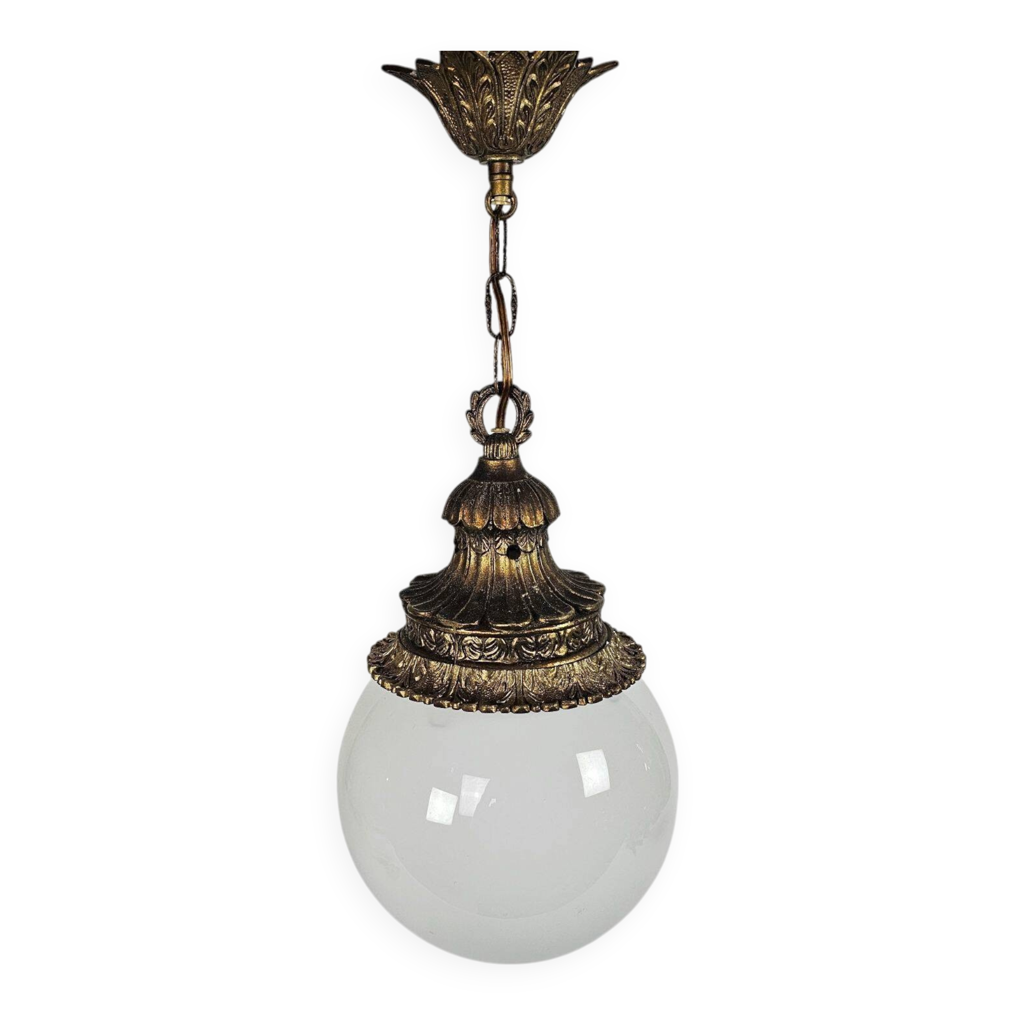 Vintage - Hollywood Regency style - pendant lamp - globe lamp - gold plated