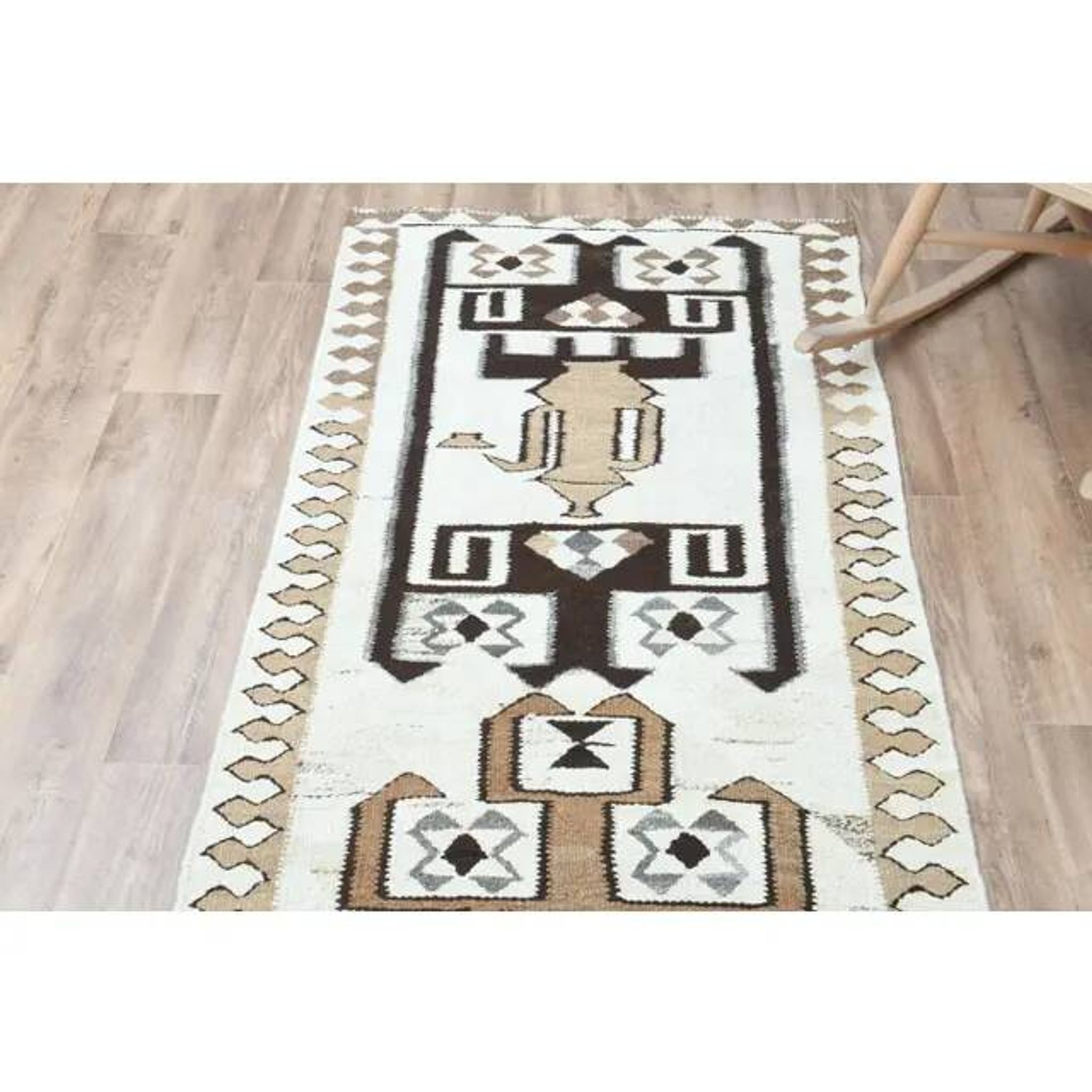 1970s Turkish Oushak Handmade Wool Cotton Beige Runner Rug 99x300