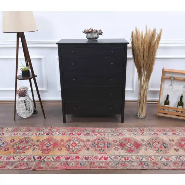1970s Turkish Hand-Knotted Wool Cotton Pink Runner 81x380