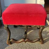 Old footrest, pouf red velvet