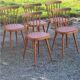 Set de 5 chaises vintage de bistrot en hêtre galette skaï rouge des années 50